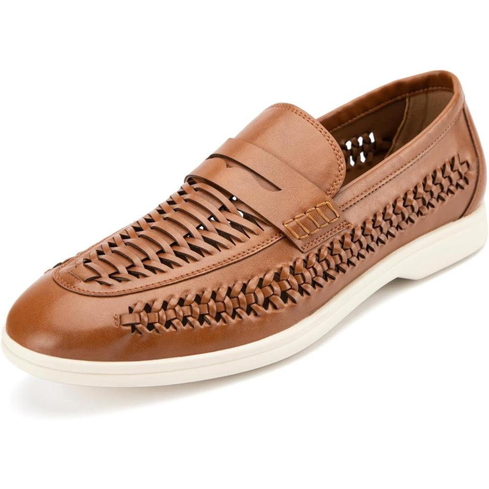 imageMeijiana Mens Genuine Leather Loafers SlipOn Moccasins Suede Dress Shoes Lightweight and Breathable with Rubber Sole Stylish Mens LoafersBrown04