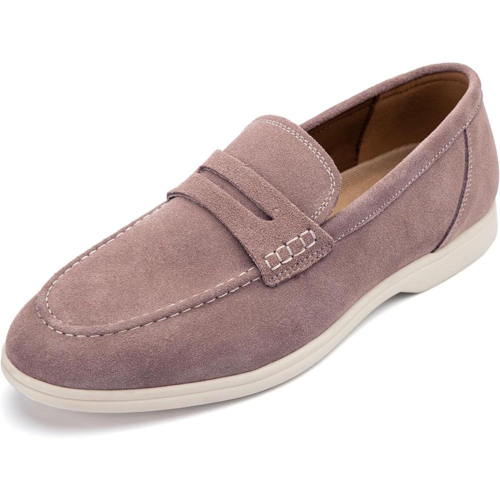 imageMeijiana Mens Genuine Leather Loafers SlipOn Moccasins Suede Dress Shoes Lightweight and Breathable with Rubber Sole Stylish Mens LoafersPink