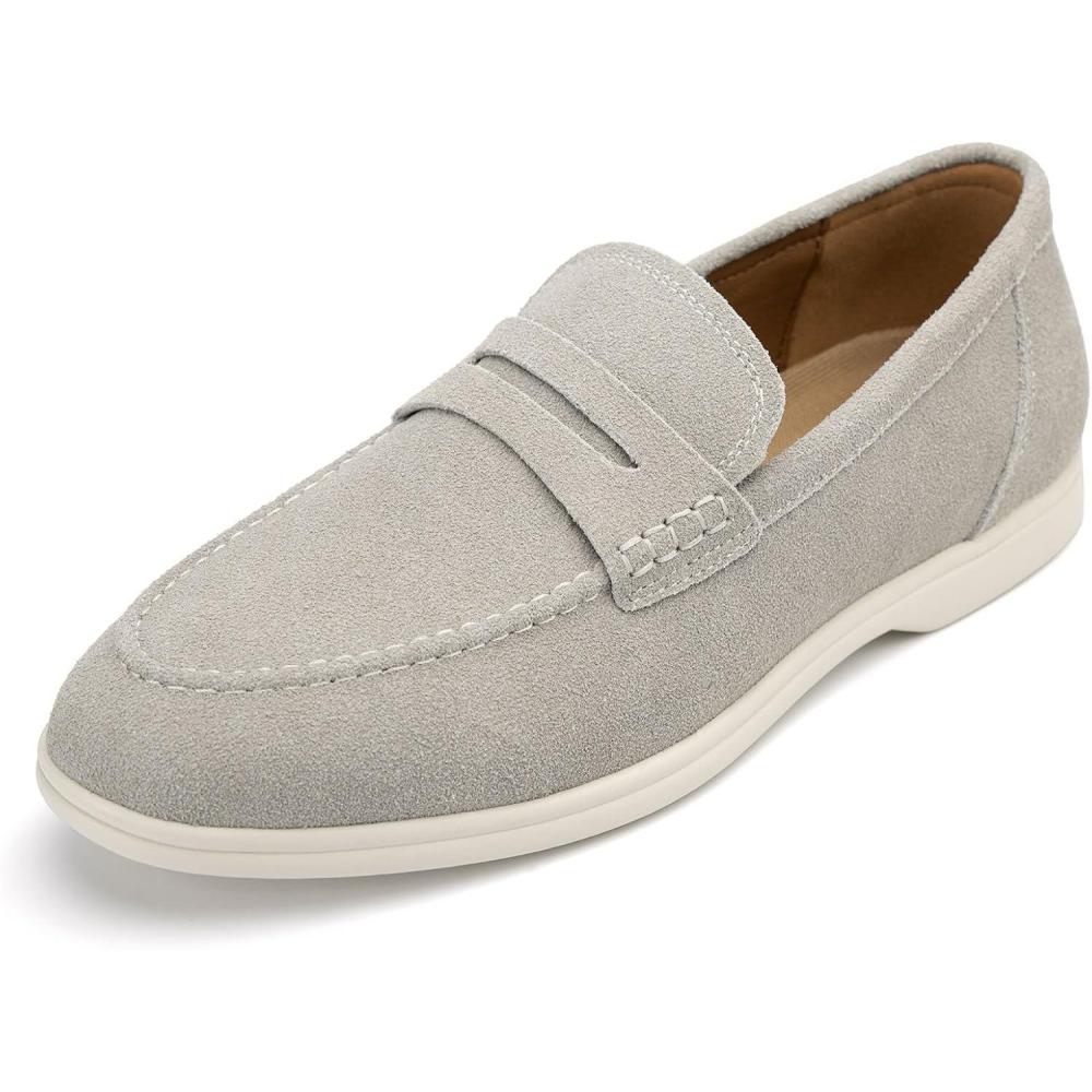 imageMeijiana Mens Genuine Leather Loafers SlipOn Moccasins Suede Dress Shoes Lightweight and Breathable with Rubber Sole Stylish Mens LoafersWhite