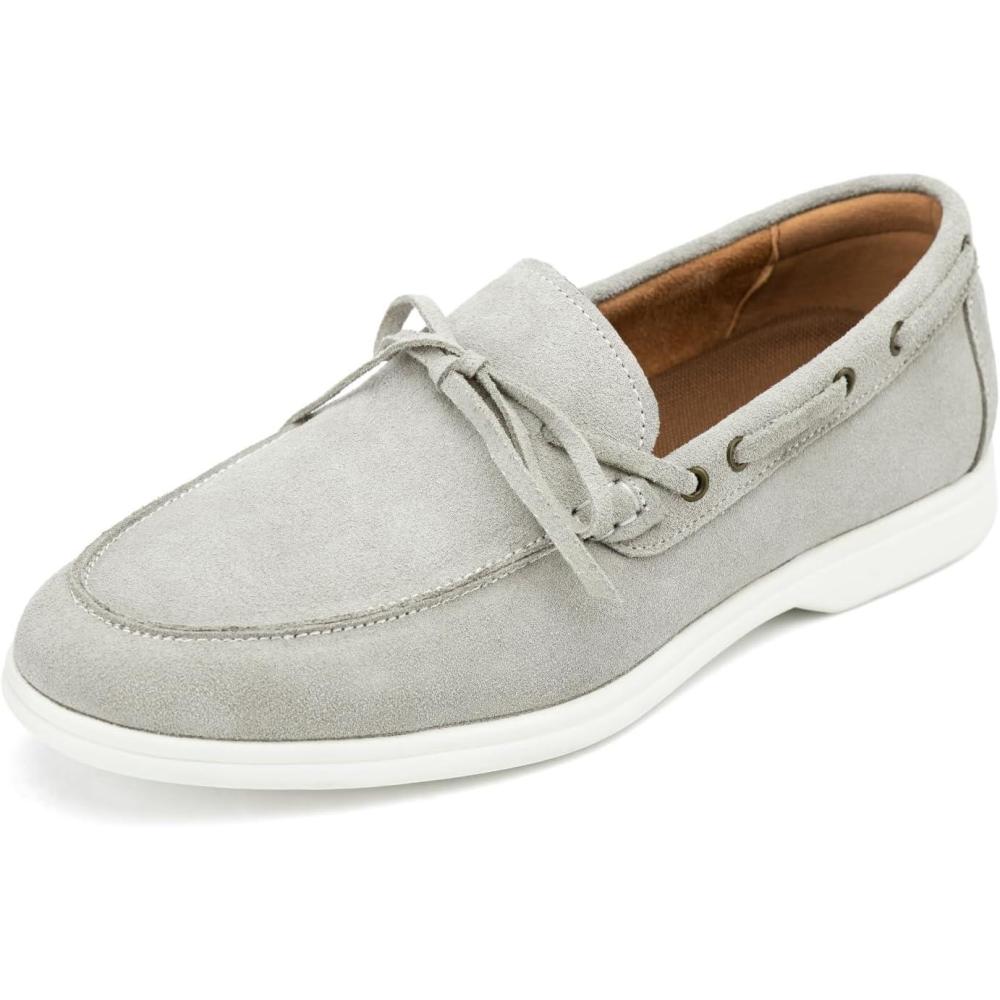 imageMeijiana Mens Genuine Leather Loafers SlipOn Moccasins Suede Dress Shoes Lightweight and Breathable with Rubber Sole Stylish Mens LoafersWhite03