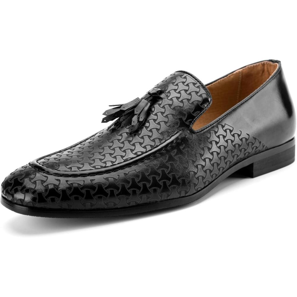 imageMeijiana Mens Loafers with LaserCarved Design ampamp Tassel Detail Faux Leather Upper Classic Comfortable SlipOn ShoesBlack01