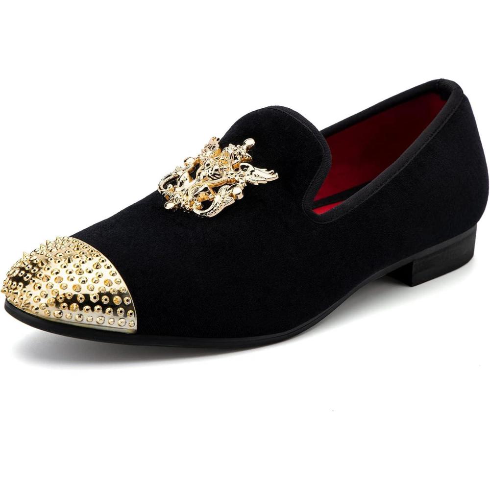 imageMeijiana Mens Velvet Loafers Dress Shoes with Metal Embellishments Party Luxury Loafer ShoesBlack04