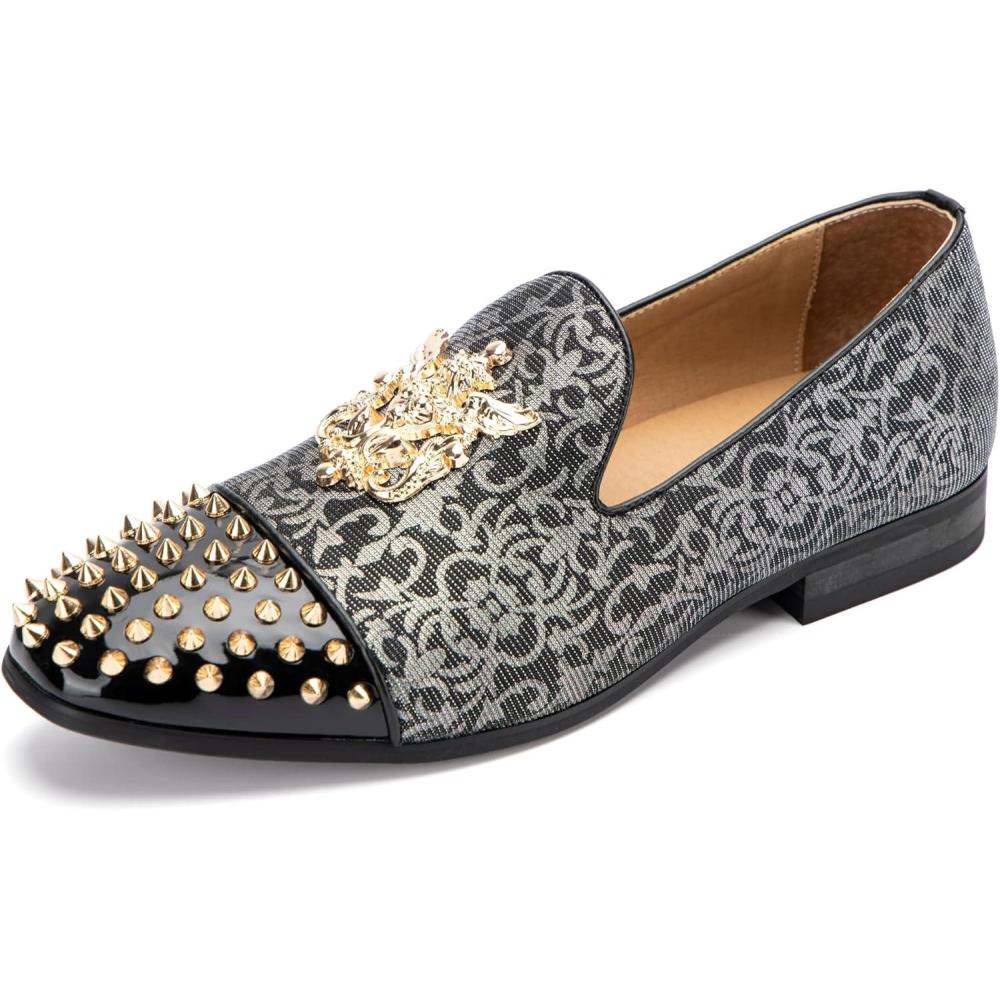imageMeijiana Mens Velvet Loafers Dress Shoes with Metal Embellishments Party Luxury Loafer ShoesBlack21