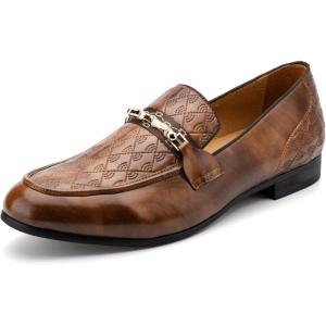 Meijiana Men’s Fashion Classic Faux Leather Loafers and Weeding Dress Shoes for Men(Brown-06)