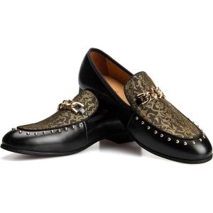 Meijiana Men’s Fashion Classic Faux Leather Loafers and Weeding Dress Shoes for Men(Gold-01)