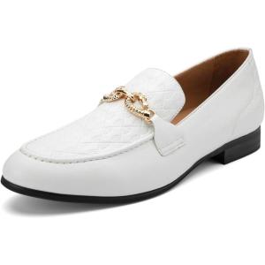 Meijiana Men’s Fashion Classic Faux Leather Loafers and Weeding Dress Shoes for Men(White-08)