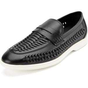 Meijiana Men’s Genuine Leather Loafers Slip-On Moccasins Suede Dress Shoes, Lightweight and Breathable with Rubber Sole Stylish Mens Loafers(Black-04)