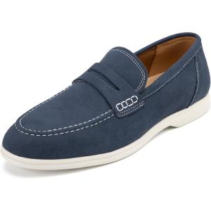 Meijiana Men’s Genuine Leather Loafers Slip-On Moccasins Suede Dress Shoes, Lightweight and Breathable with Rubber Sole Stylish Mens Loafers(Blue)