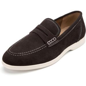 Meijiana Men’s Genuine Leather Loafers Slip-On Moccasins Suede Dress Shoes, Lightweight and Breathable with Rubber Sole Stylish Mens Loafers(Brown)