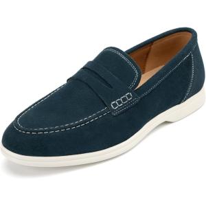 Meijiana Men’s Genuine Leather Loafers Slip-On Moccasins Suede Dress Shoes, Lightweight and Breathable with Rubber Sole Stylish Mens Loafers(Darkblue)