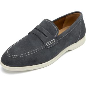 Meijiana Men’s Genuine Leather Loafers Slip-On Moccasins Suede Dress Shoes, Lightweight and Breathable with Rubber Sole Stylish Mens Loafers(Grey)