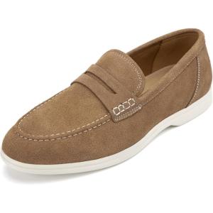 Meijiana Men’s Genuine Leather Loafers Slip-On Moccasins Suede Dress Shoes, Lightweight and Breathable with Rubber Sole Stylish Mens Loafers(Tan)