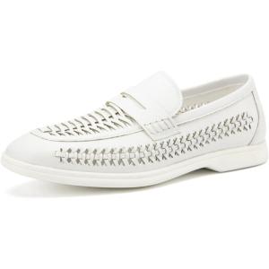 Meijiana Men’s Genuine Leather Loafers Slip-On Moccasins Suede Dress Shoes, Lightweight and Breathable with Rubber Sole Stylish Mens Loafers(White-04)