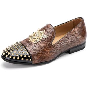 Meijiana Mens Velvet Loafers Dress Shoes with Metal Embellishments Party Luxury Loafer Shoes(Brown-15)