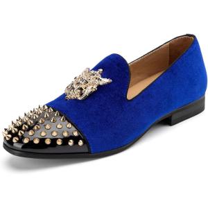 Meijiana Mens Velvet Loafers Dress Shoes with Metal Embellishments Party Luxury Loafer Shoes(Navy-13)
