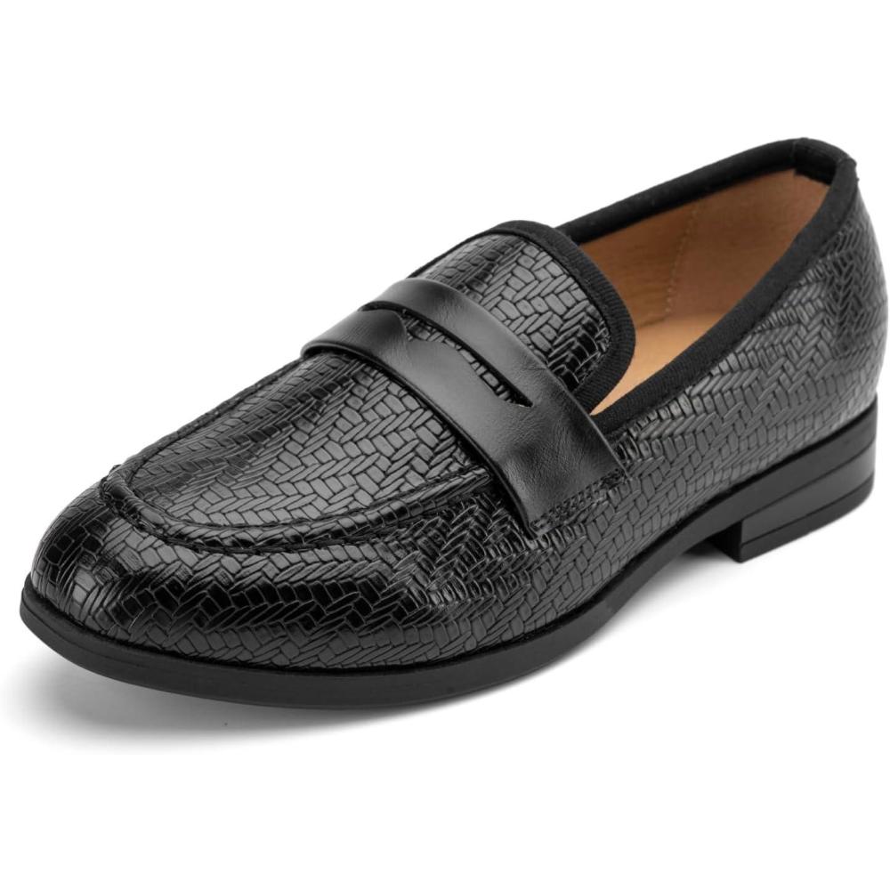 imageMeijiana Boys Shoes  Black Leather PullOn Dress Shoes for Boys Fashion Casual Rubber LowHeels Ideal for Wedding Party or Formal Indoor Events  Versatile Boys Dress ShoesBlack01