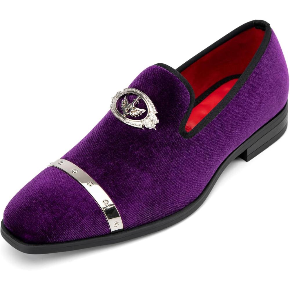 imageMeijiana Men Faux Leather Noble Loafer Shoes Slipon Loafer Smoking Slipper Tassel LoaferPurple18