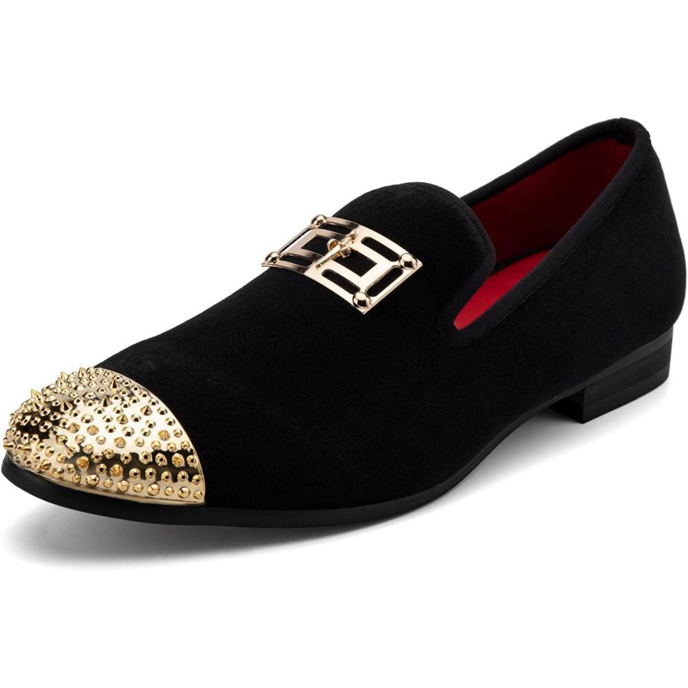 imageMeijiana Mens Dress Shoes  Black Velvet Loafers for Men with Metal Buckle  Fashion Casual Business Formal Mens Black Dress Shoes  Comfortable Rubber SoleBlack01