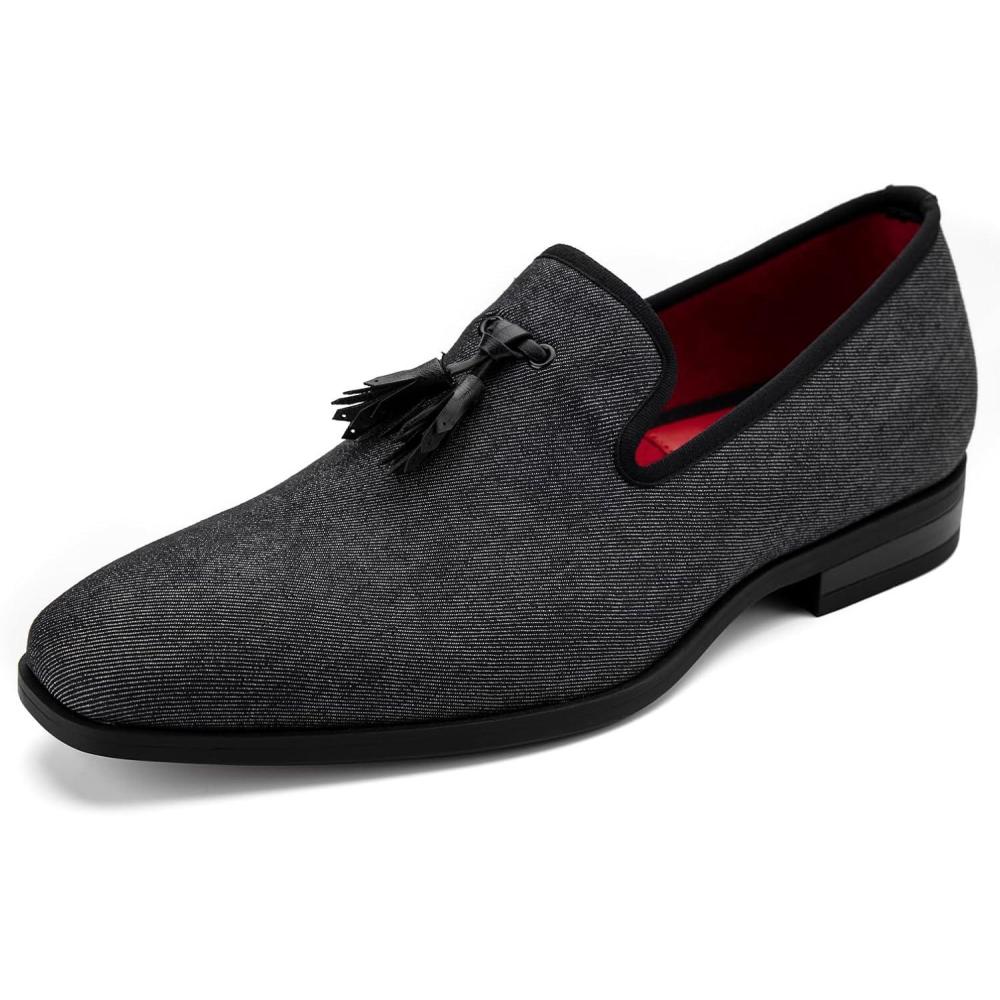 imageMeijiana Mens Loafers Lightweight SlipOn Moccasins Stylish Dress Shoes Breathable Tassels LoafersDenim Black27