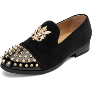 Meijiana Boys Dress Shoes – Fashion Velvet Pull-On with Buckle – Casual Low-Heels for Toddlers – Black Wedding Shoes – Rubber Sole Boys Shoes for Party and Formal Events(Black-01)
