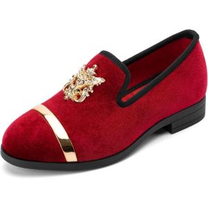 Meijiana Boy’s Loafers Slip-On Dress Shoes Dress Formal Tuxedo Shoes(Red-02)