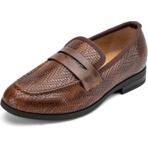 Meijiana Boys Shoes – Black Leather Pull-On Dress Shoes for Boys, Fashion Casual Rubber Low-Heels Ideal for Wedding, Party or Formal Indoor Events – Versatile Boys Dress Shoes(Brown-02)