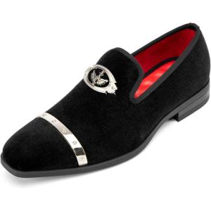 Meijiana Men Faux Leather Noble Loafer Shoes Slip-on Loafer Smoking Slipper Tassel Loafer(Black-17)