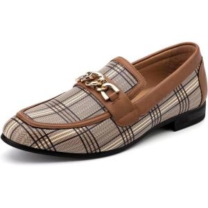Meijiana Men Faux Leather Noble Loafer Shoes Slip-on Loafer Smoking Slipper Tassel Loafer(Brown-12)