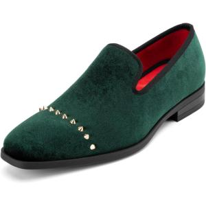 Meijiana Men Faux Leather Noble Loafer Shoes Slip-on Loafer Smoking Slipper Tassel Loafer(Green-16)
