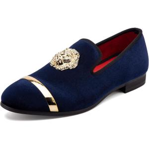 Meijiana Mens Dress Shoes – Black Velvet Loafers for Men with Metal Buckle – Fashion Casual Business Formal Mens Black Dress Shoes – Comfortable Rubber Sole(Blue-10)