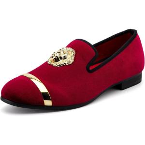 Meijiana Mens Dress Shoes – Black Velvet Loafers for Men with Metal Buckle – Fashion Casual Business Formal Mens Black Dress Shoes – Comfortable Rubber Sole(Red-09)