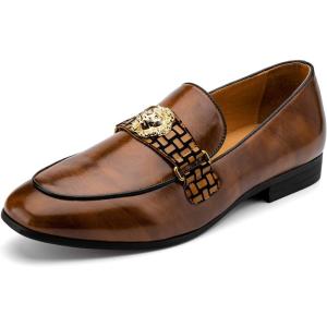 Meijiana Men’s Loafers Lightweight Slip-On Moccasins Stylish Dress Shoes Breathable Tassels Loafers(Brown-18)