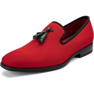 Meijiana Men’s Loafers Lightweight Slip-On Moccasins Stylish Dress Shoes Breathable Tassels Loafers(Red-26)