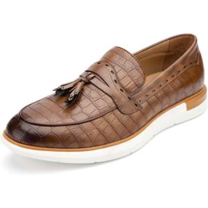 Meijiana Men’s Classic Loafers Shoes Faux Leather Loafers Wedding Dress Shoes(Brown-02)