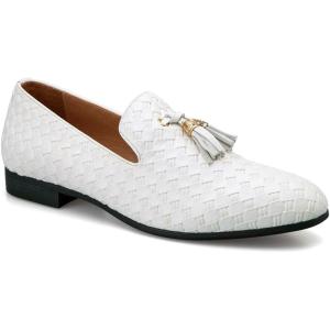 Meijiana Mens Loafers Wedding Dress Shoes Slip-On Loafers for Men Tuxedo Suit Shoes(White-46)