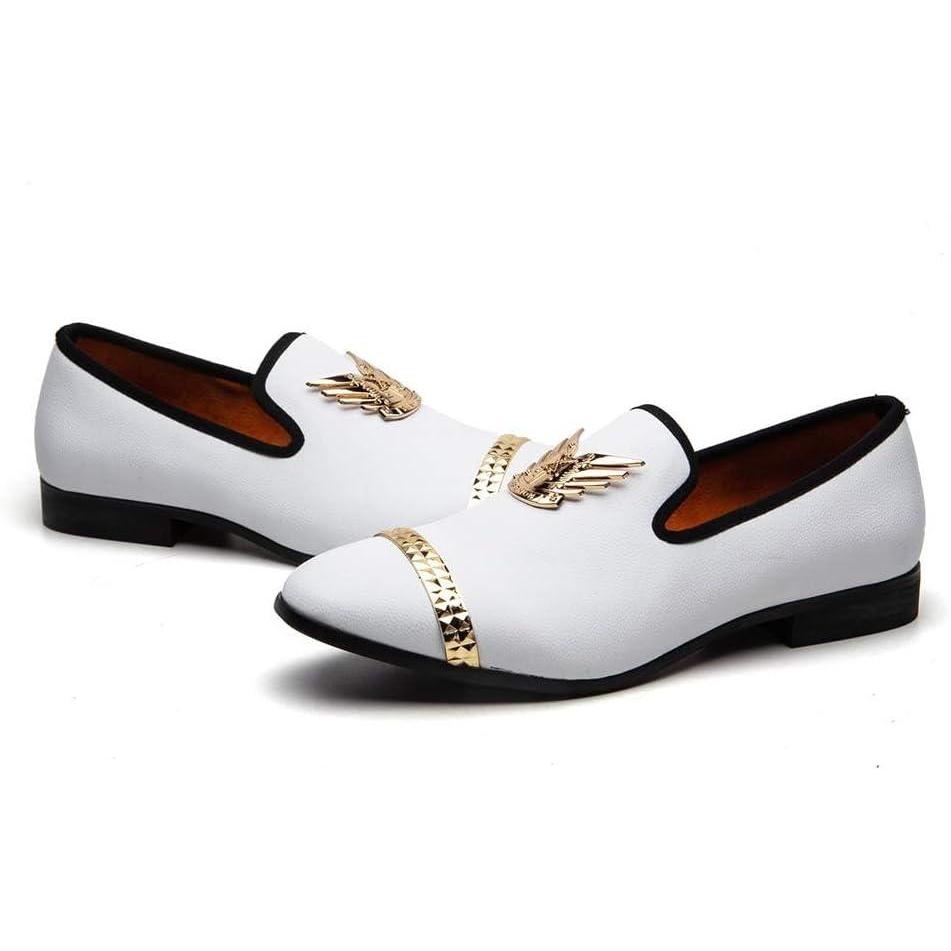 imageMeijiana Black Leather Loafers for Men  Breathable Flexible Slip On Mens Shoes  Perfect Party Wedding Birthday Mens Dress Shoes  Comfortable Rubber Sole Shoes for MenWhite08