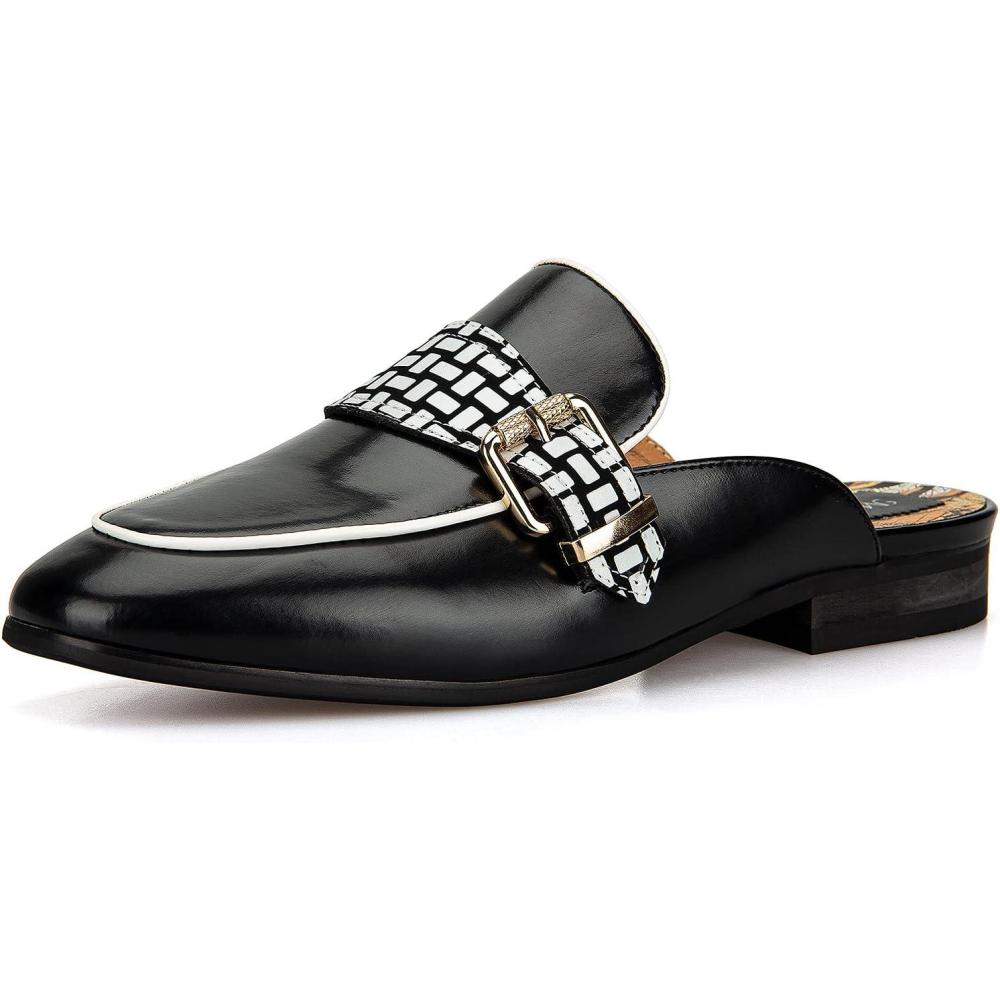 imageMeijiana Mens Slippers SlipOn Loafers Leather Formal Wear Casual Open Back SandalsBlack002