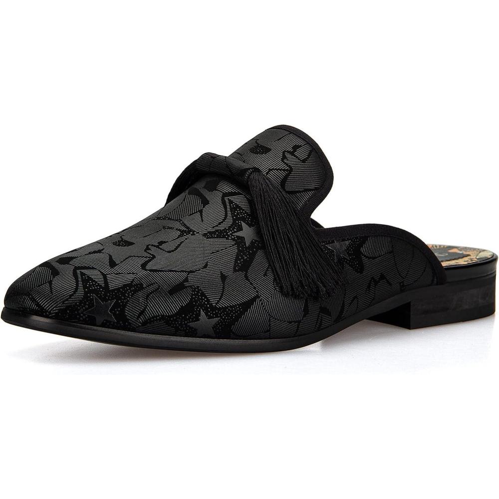 imageMeijiana Mens Slippers SlipOn Loafers Leather Formal Wear Casual Open Back SandalsBlack007