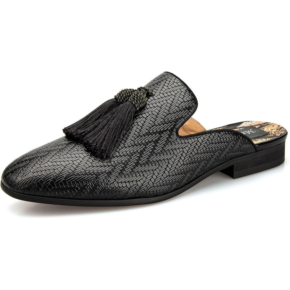 imageMeijiana Mens Slippers SlipOn Loafers Leather Formal Wear Casual Open Back SandalsBlack010