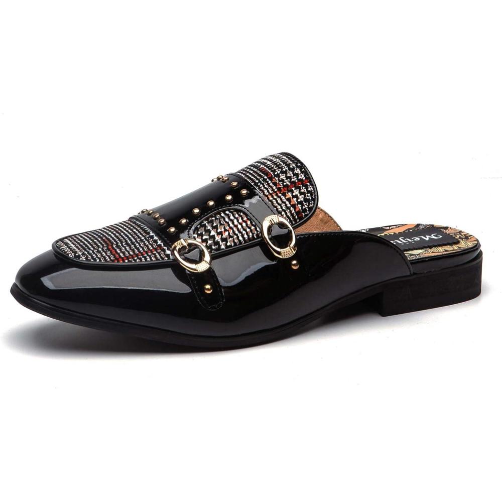 imageMeijiana Mens Slippers SlipOn Loafers Leather Formal Wear Casual Open Back SandalsBlack03