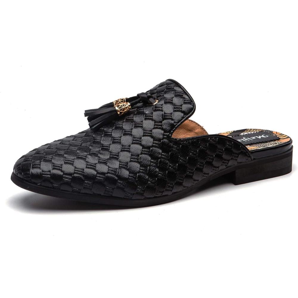 imageMeijiana Mens Slippers SlipOn Loafers Leather Formal Wear Casual Open Back SandalsBlack07