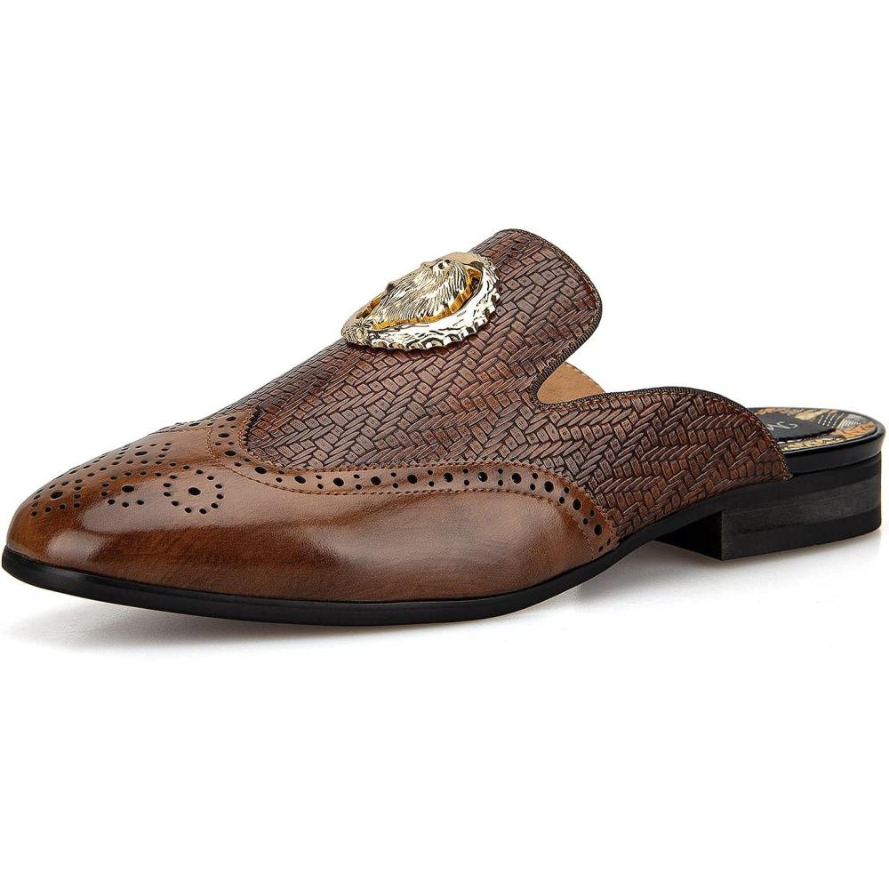 imageMeijiana Mens Slippers SlipOn Loafers Leather Formal Wear Casual Open Back SandalsBrown004