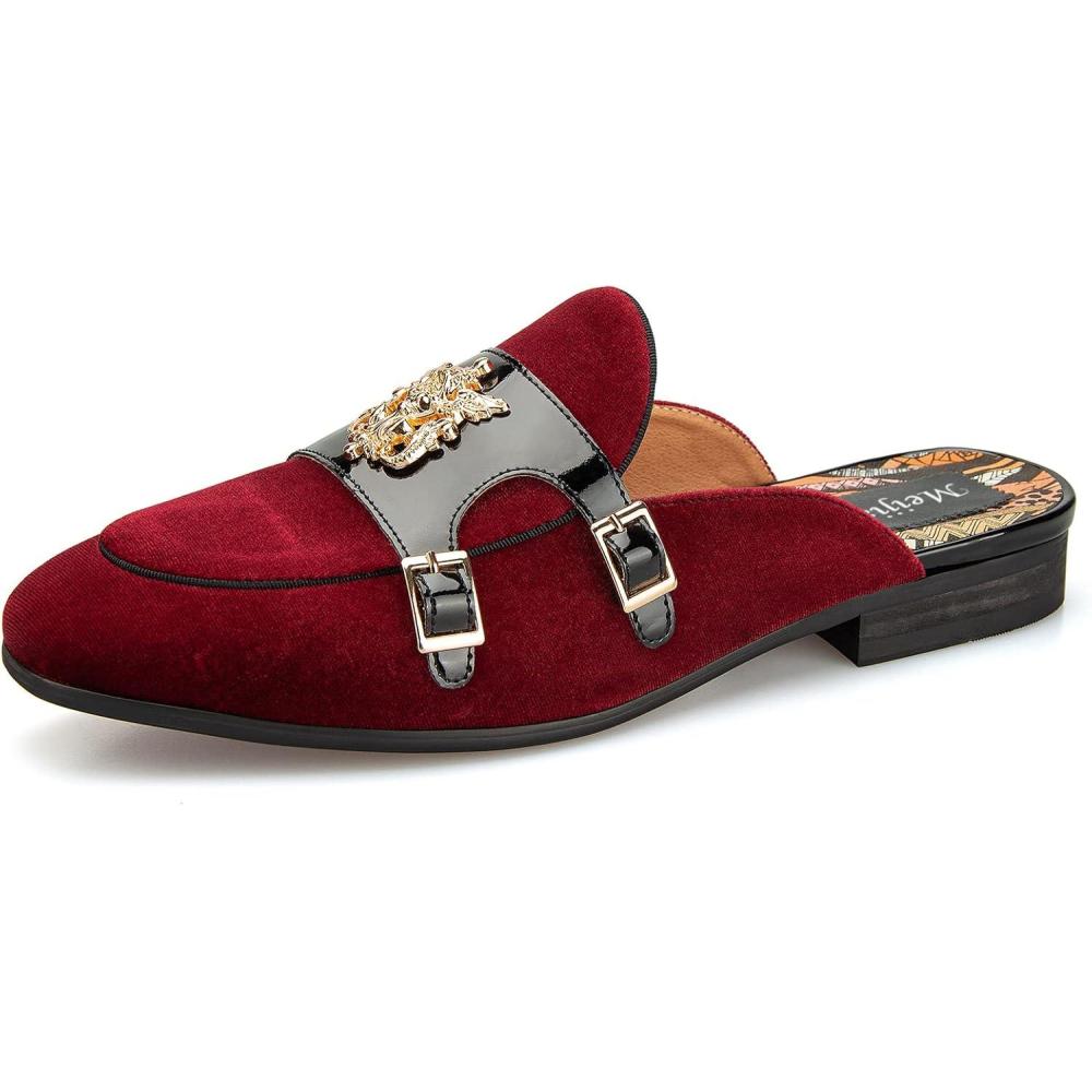 imageMeijiana Mens Slippers SlipOn Loafers Leather Formal Wear Casual Open Back SandalsRed12