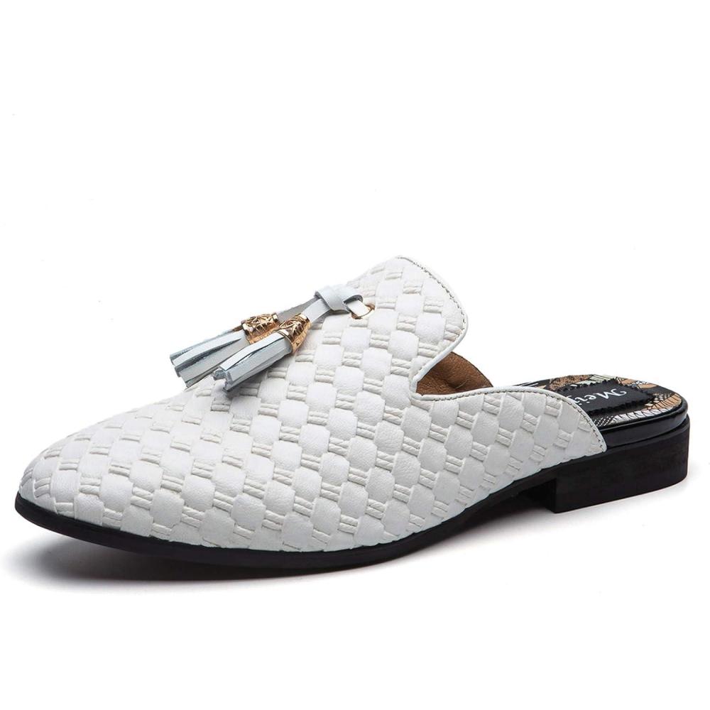imageMeijiana Mens Slippers SlipOn Loafers Leather Formal Wear Casual Open Back SandalsWhite06
