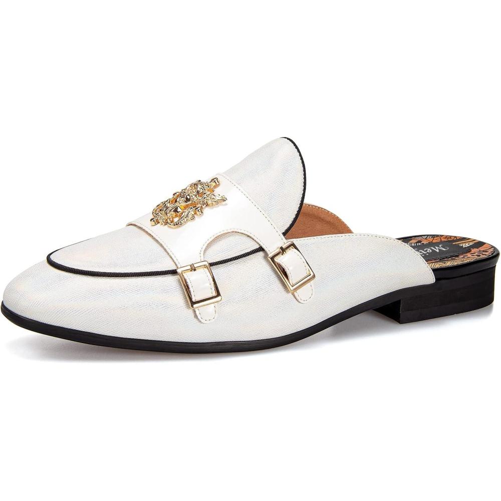 imageMeijiana Mens Slippers SlipOn Loafers Leather Formal Wear Casual Open Back SandalsWhite13