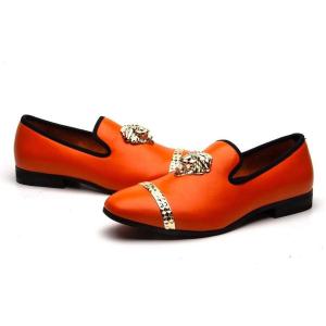 Meijiana Black Leather Loafers for Men – Breathable, Flexible Slip On Mens Shoes – Perfect Party, Wedding, Birthday Mens Dress Shoes – Comfortable Rubber Sole Shoes for Men(Orange-02)
