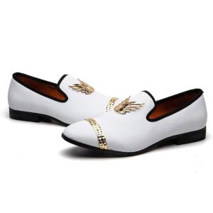 Meijiana Black Leather Loafers for Men – Breathable, Flexible Slip On Mens Shoes – Perfect Party, Wedding, Birthday Mens Dress Shoes – Comfortable Rubber Sole Shoes for Men(White-08)
