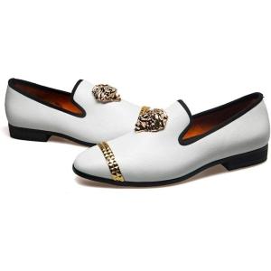 Meijiana Black Leather Loafers for Men – Breathable, Flexible Slip On Mens Shoes – Perfect Party, Wedding, Birthday Mens Dress Shoes – Comfortable Rubber Sole Shoes for Men(White-03)