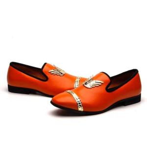 Meijiana Black Leather Loafers for Men – Breathable, Flexible Slip On Mens Shoes – Perfect Party, Wedding, Birthday Mens Dress Shoes – Comfortable Rubber Sole Shoes for Men(Orange-07)