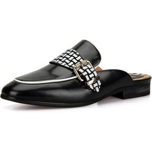 Meijiana Men’s Slippers Slip-On Loafers Leather Formal Wear Casual Open Back Sandals(Black-002)